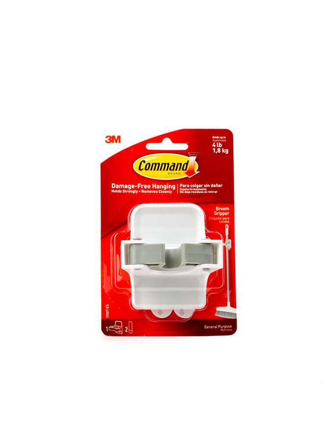 Command 17007-ES Broom Gripper, Holds 1.8 Kg. each hook, White/Gray. 1 hook and 2 strips/pack - Image 1