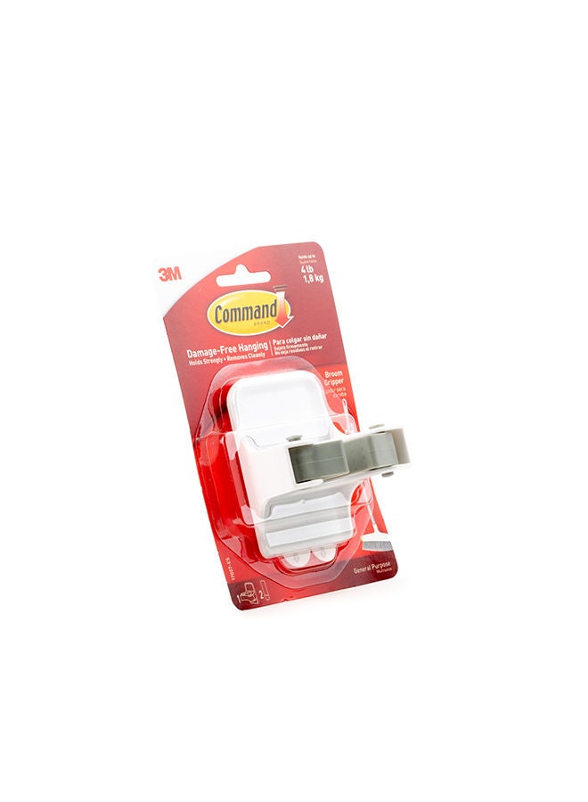 Command 17007-ES Broom Gripper, Holds 1.8 Kg. each hook, White/Gray. 1 hook and 2 strips/pack - Image 2