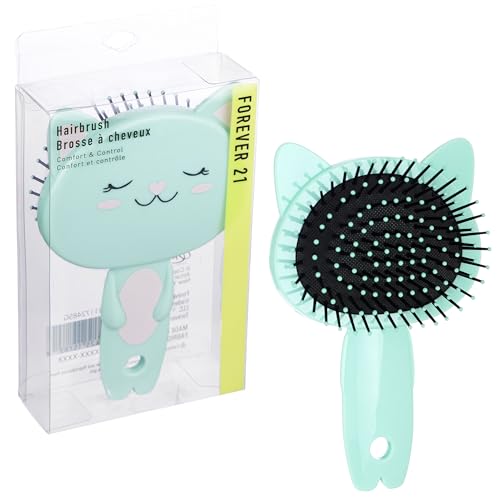 FOREVER 21 Hairbrush 1pc Cute Animal Character Hairbrush Comfort Control Cushion Hair Brush wGentle Bristles Cushion Base and Animal Ears KITTY - Image 1