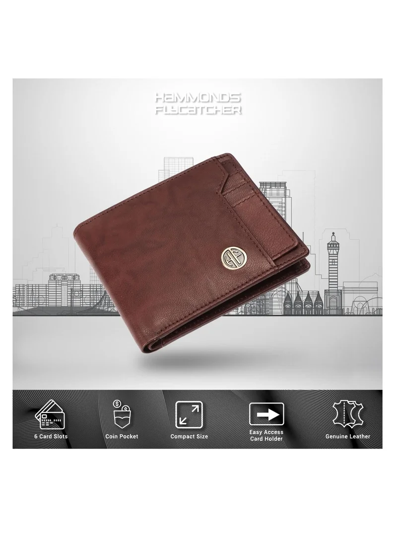 Hammonds Flycatcher  Wallet for Men - RFID Protected Leather Purse for Men, Money Purse for Men, Bi-Fold Wallet - 6 Card Slots, 1 Card Case, Coin Pocket, Hidden Pockets - Antique Brown | WBFC  | Best Price UAE