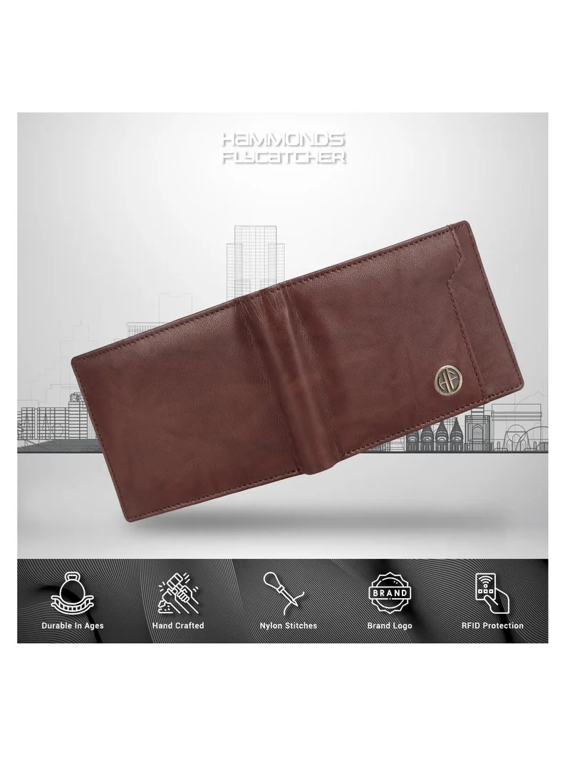 Hammonds Flycatcher  Wallet for Men - RFID Protected Leather Purse for Men, Money Purse for Men, Bi-Fold Wallet - 6 Card Slots, 1 Card Case, Coin Pocket, Hidden Pockets - Antique Brown | WBFC  | Best Price UAE