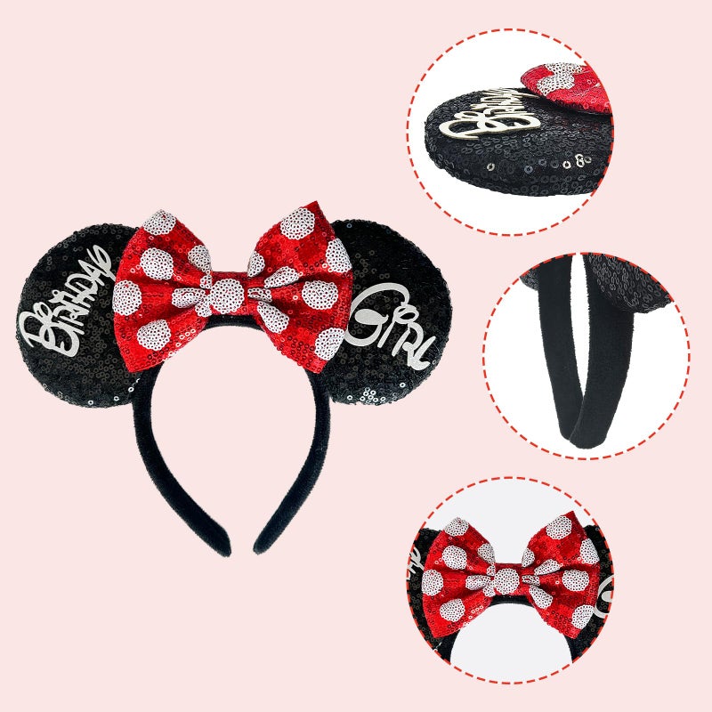 Tarocynn Birthday Mouse Ears Headband, Sequin Bow Headbands for Women Party Favors Cosplay Accessories (Black Birthday) - Image 5
