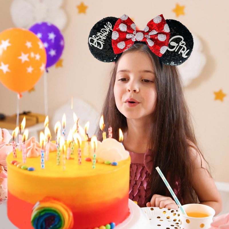 Tarocynn Birthday Mouse Ears Headband, Sequin Bow Headbands for Women Party Favors Cosplay Accessories (Black Birthday) - Image 3
