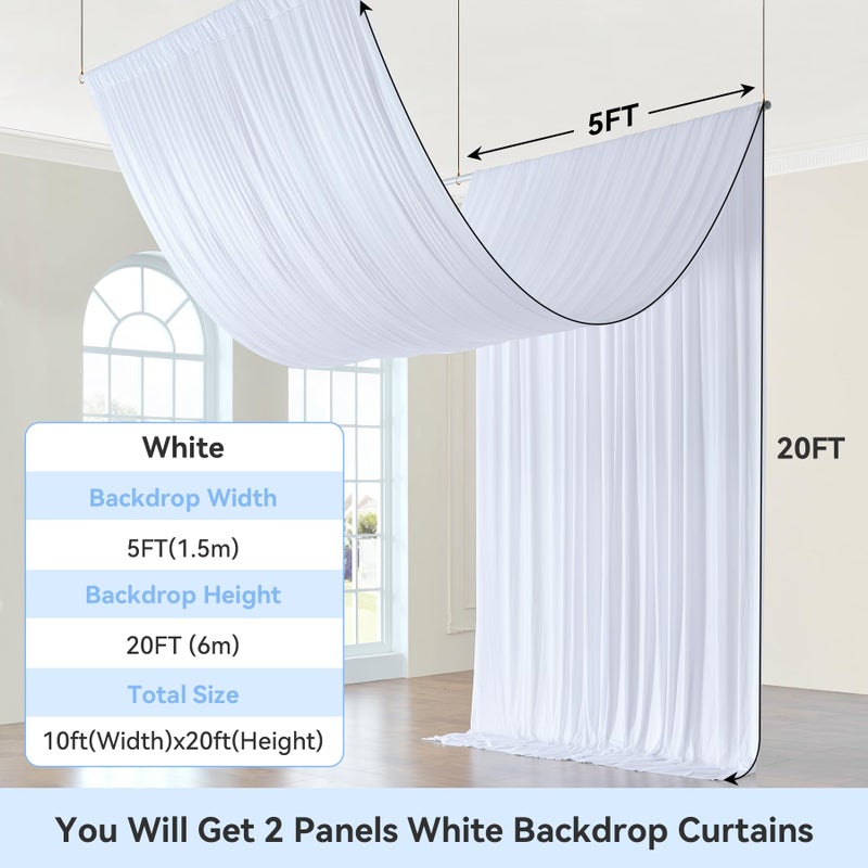 NSSONBEN 10ftÃ—20ft White Ceiling Drapes for Weddings Parties,2 Panels 5Ã—20ft Long Ceiling Curtain for Tent Canopy,Wrinkle Free Silk Easy to Draping&Hang White Drapes for Event Church Stage Photo Bedroom - Image 5