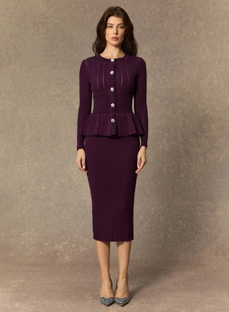 سنفير Chic Poise Purple Openwork Ruffled Knit Maxi Dress