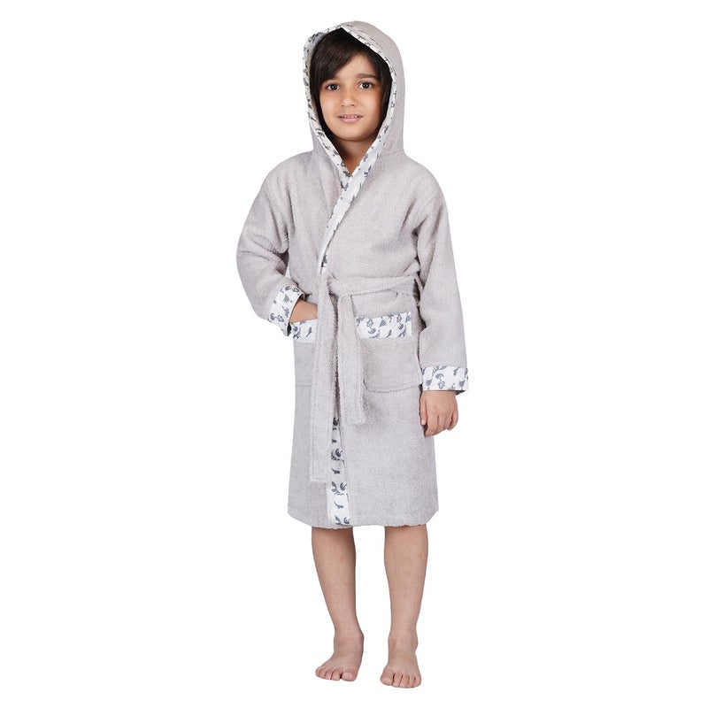 Rangoli Premium 100% Bamboo Kids Bathrobe, 600 GSM - Ultra Soft Hooded Bathrobe for Boys, Light Grey - Image 1