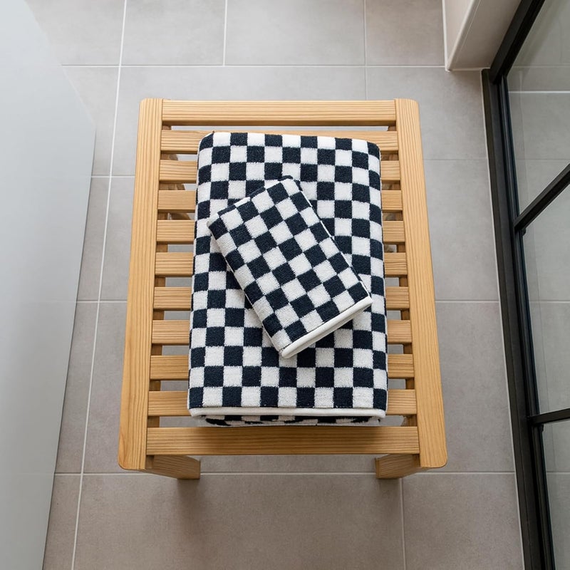 2 Pcs Towels Set, Blue and White Check Plaid, Soft Coral Fleece Hand and Bath, Highly Water-Absorbing, Quick Drying - Image 3