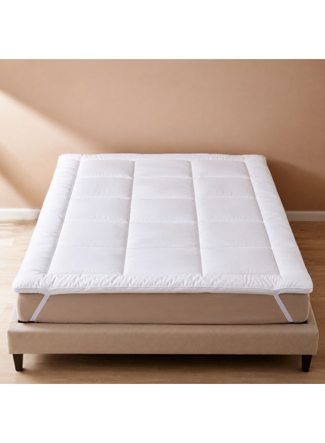 Home auraa Prima Olympic queen size Mattress Topper 160 x 200 cm x 5cm– Microfiber Stripe Super Soft Fabric, Firm & Extra Thick Fiber Sheet with Highly Elastic Bands, White - Image 3