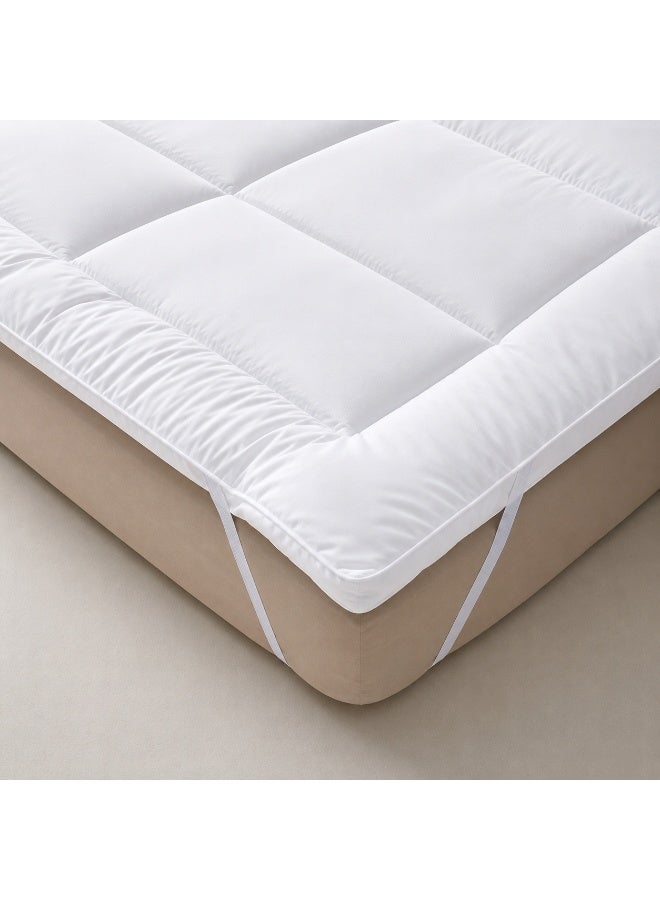 Home auraa Prima Olympic queen size Mattress Topper 160 x 200 cm x 5cm– Microfiber Stripe Super Soft Fabric, Firm & Extra Thick Fiber Sheet with Highly Elastic Bands, White - Image 2