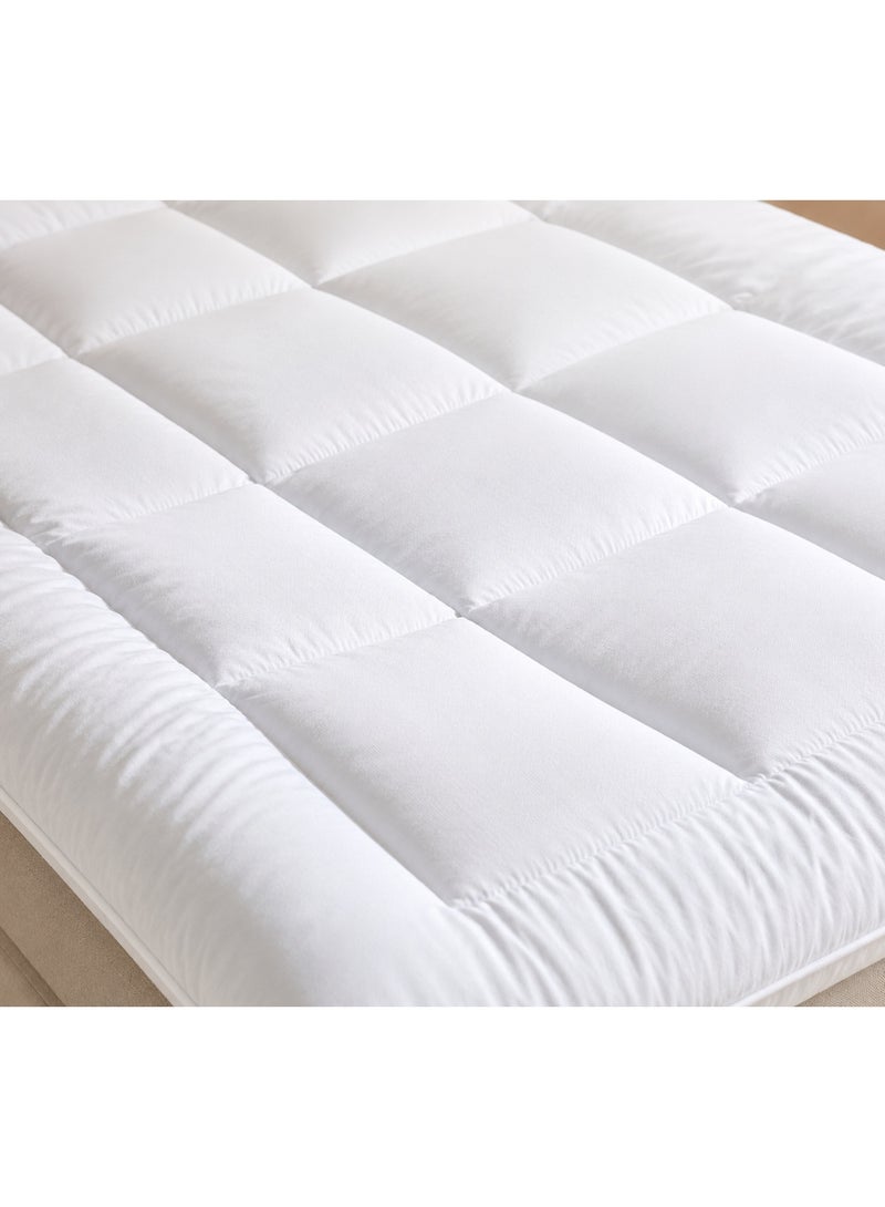 Home auraa Prima Olympic queen size Mattress Topper 160 x 200 cm x 5cm– Microfiber Stripe Super Soft Fabric, Firm & Extra Thick Fiber Sheet with Highly Elastic Bands, White - Image 4