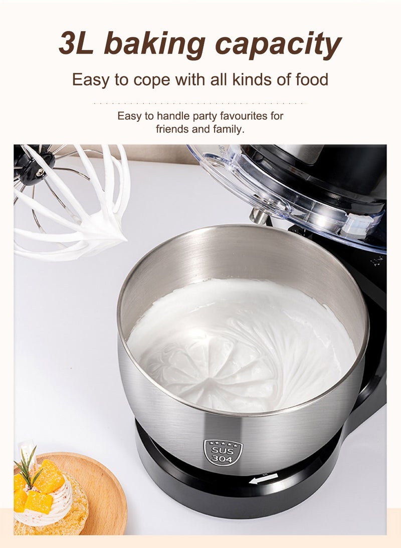 Biwhale ماكينة خلط المطبخ، سعة 3 لتر، وعاء من الفولاذ المقاوم للصدأ، 6 إعدادات للسرعة للحصول على نتائج خبز مثالية، خلط وعجن سهل، SC-205A أسود - Image 4