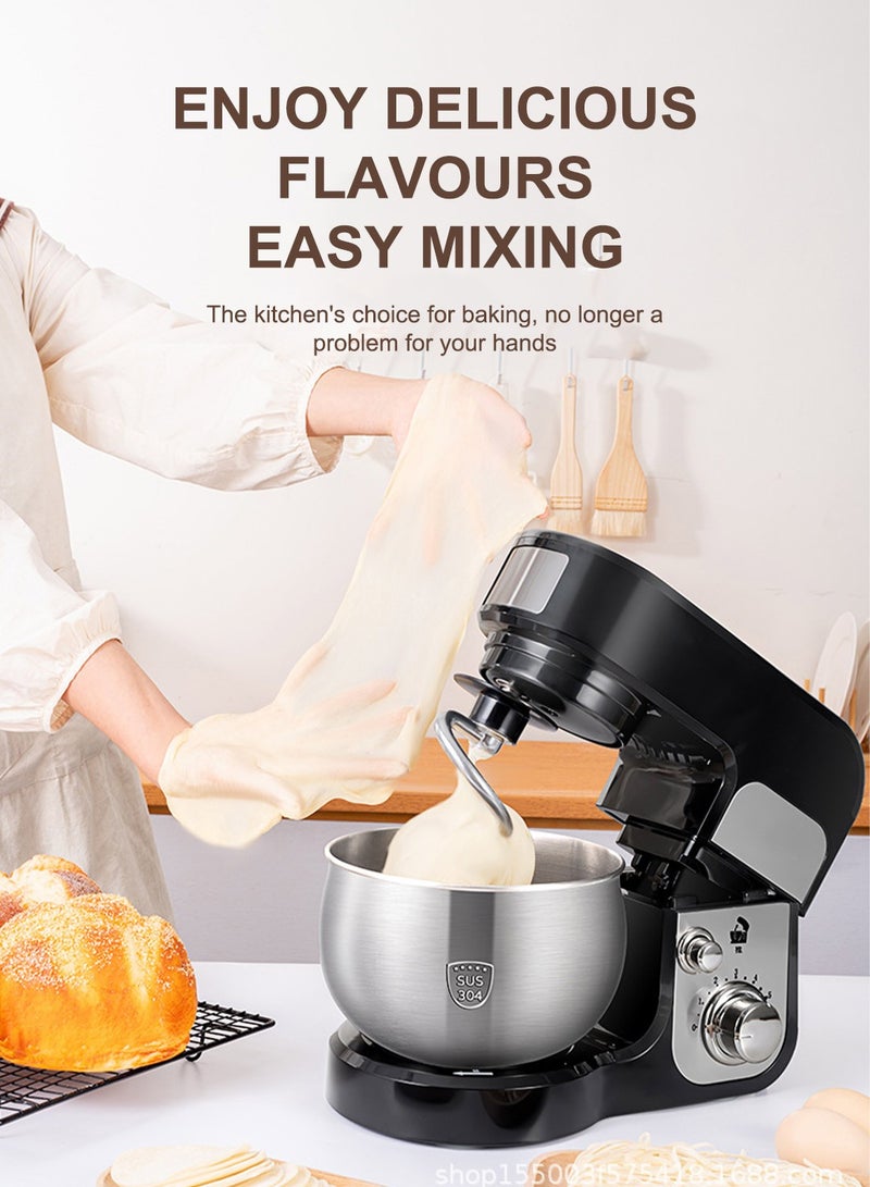 Biwhale ماكينة خلط المطبخ، سعة 3 لتر، وعاء من الفولاذ المقاوم للصدأ، 6 إعدادات للسرعة للحصول على نتائج خبز مثالية، خلط وعجن سهل، SC-205A أسود - Image 2