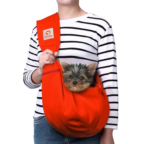 Tomkas Small Dog Cat Sling Carrier Puppy Purse Travel Wrap Soft Crossbody Pet Bag Red M Zip Pocket Classic Strap - Image 1