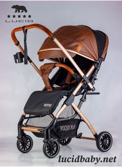 LUCID Luxury Baby Stroller Handle with Umbrella and Leather Cover from Lucid Baby Model - POCKIT PLUS - Brown  - Image 2