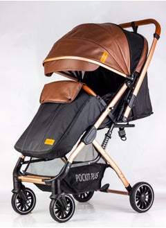 LUCID Luxury Baby Stroller Handle with Umbrella and Leather Cover from Lucid Baby Model - POCKIT PLUS - Brown  - Image 1