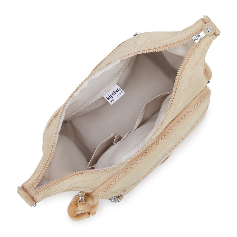 kipling حقيبة غابي الكبيرة المتلألئة باللون البيج - Image 3