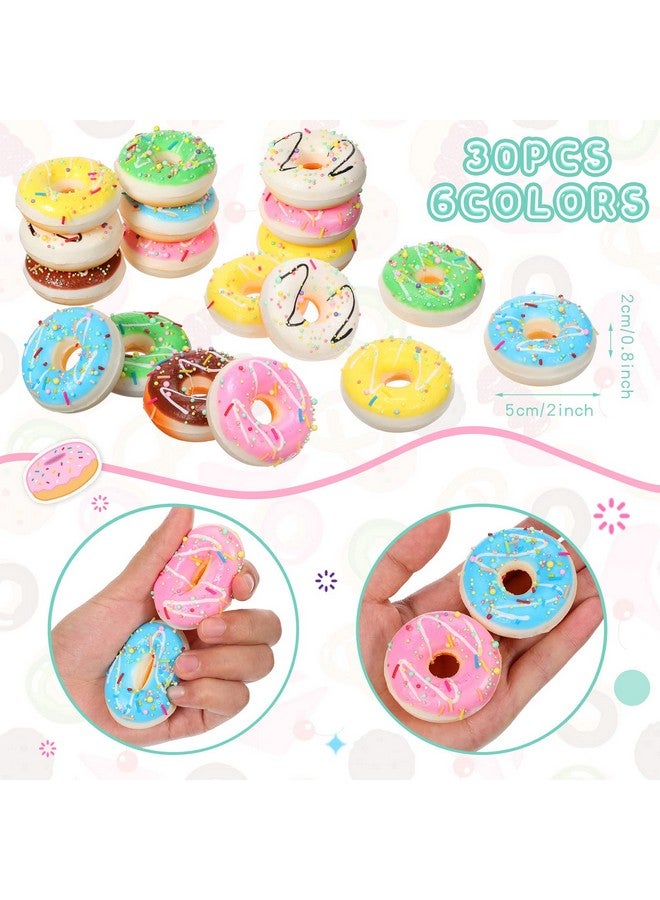 Macarrie 30 قطعة كرات ضغط دونات قوس قزح مريحة دونات ضغط قوس قزح هدايا حفلات ضغط تخفيف التوتر ألعاب حسية دونات لتزيين الحفلات مستلزمات حفلات بموضوع الدونات 6 ألوان - Image 3