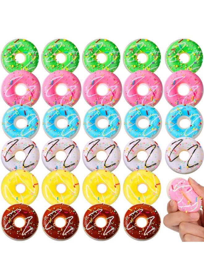 Macarrie 30 قطعة كرات ضغط دونات قوس قزح مريحة دونات ضغط قوس قزح هدايا حفلات ضغط تخفيف التوتر ألعاب حسية دونات لتزيين الحفلات مستلزمات حفلات بموضوع الدونات 6 ألوان - Image 2