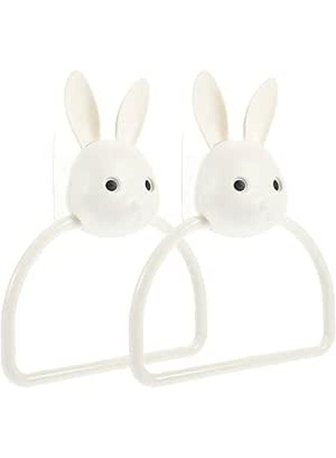 2Pcs Adhesive Cartoon Rabbit Towel Holder Wall Mounted Punch Free for Bathroom Kitchen - Image 1