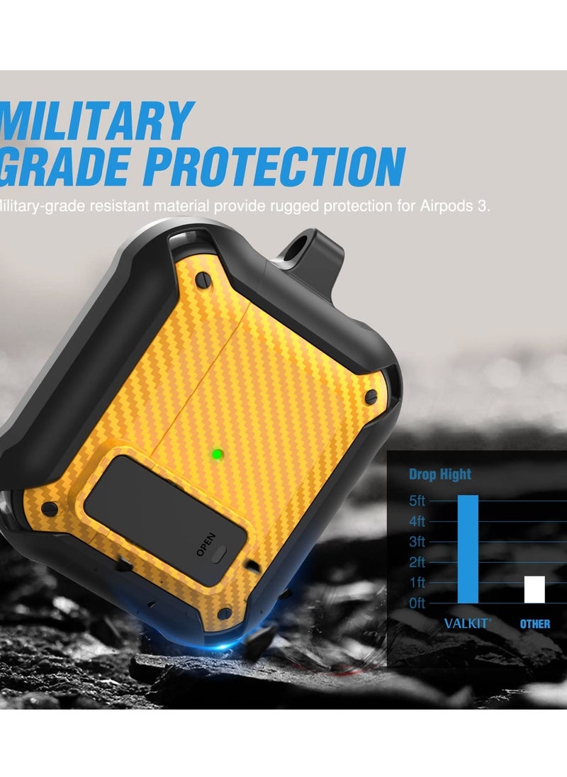 Generic - Airpods 3 Case Cover for Women Men, PC Material with Secure Lock Rugged Cover for Airpods 3rd Generation 2021 Case Front LED Visible Yellow - Image 1