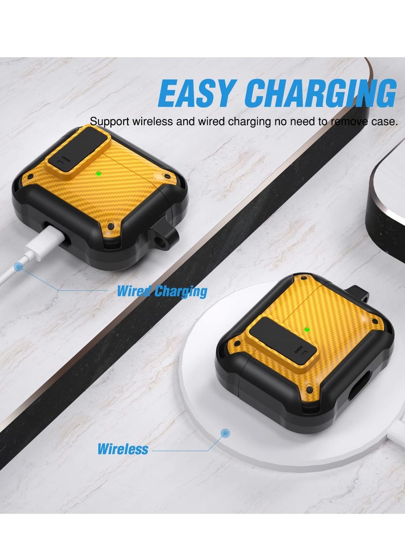 Generic - Airpods 3 Case Cover for Women Men, PC Material with Secure Lock Rugged Cover for Airpods 3rd Generation 2021 Case Front LED Visible Yellow - Image 1