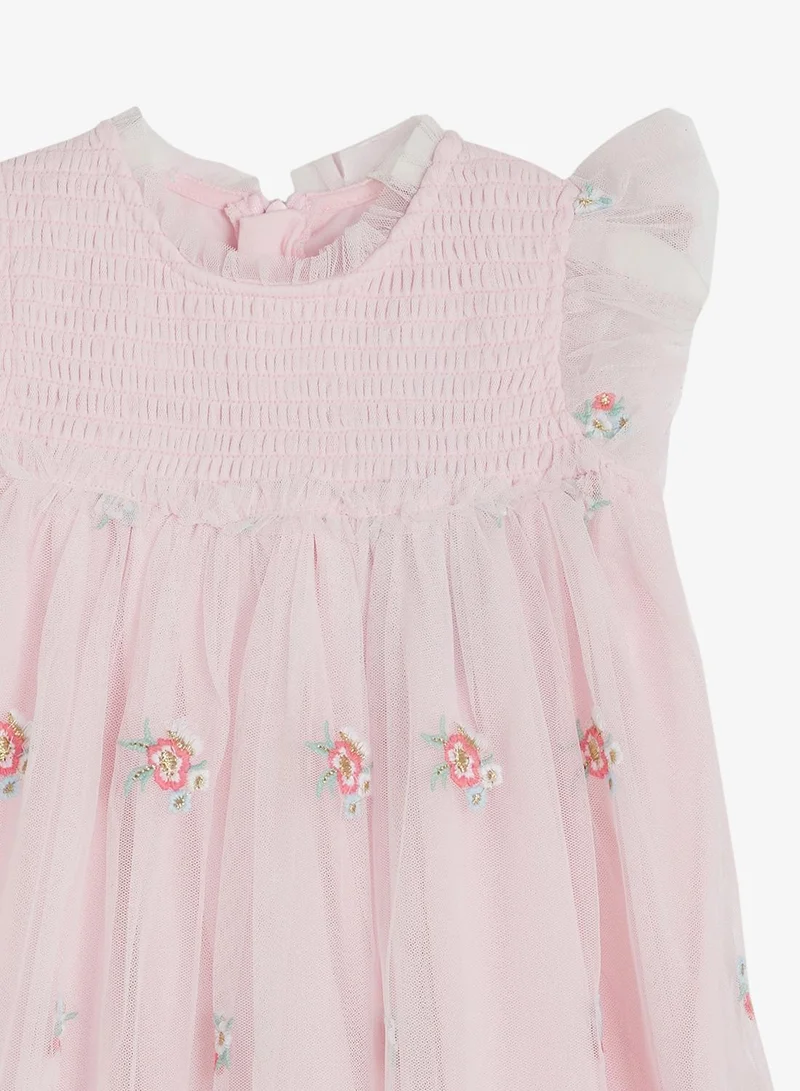 Ripples  Girls Smocked Floral Embroidered Tulle Party Dress for Women | Best Price UAE