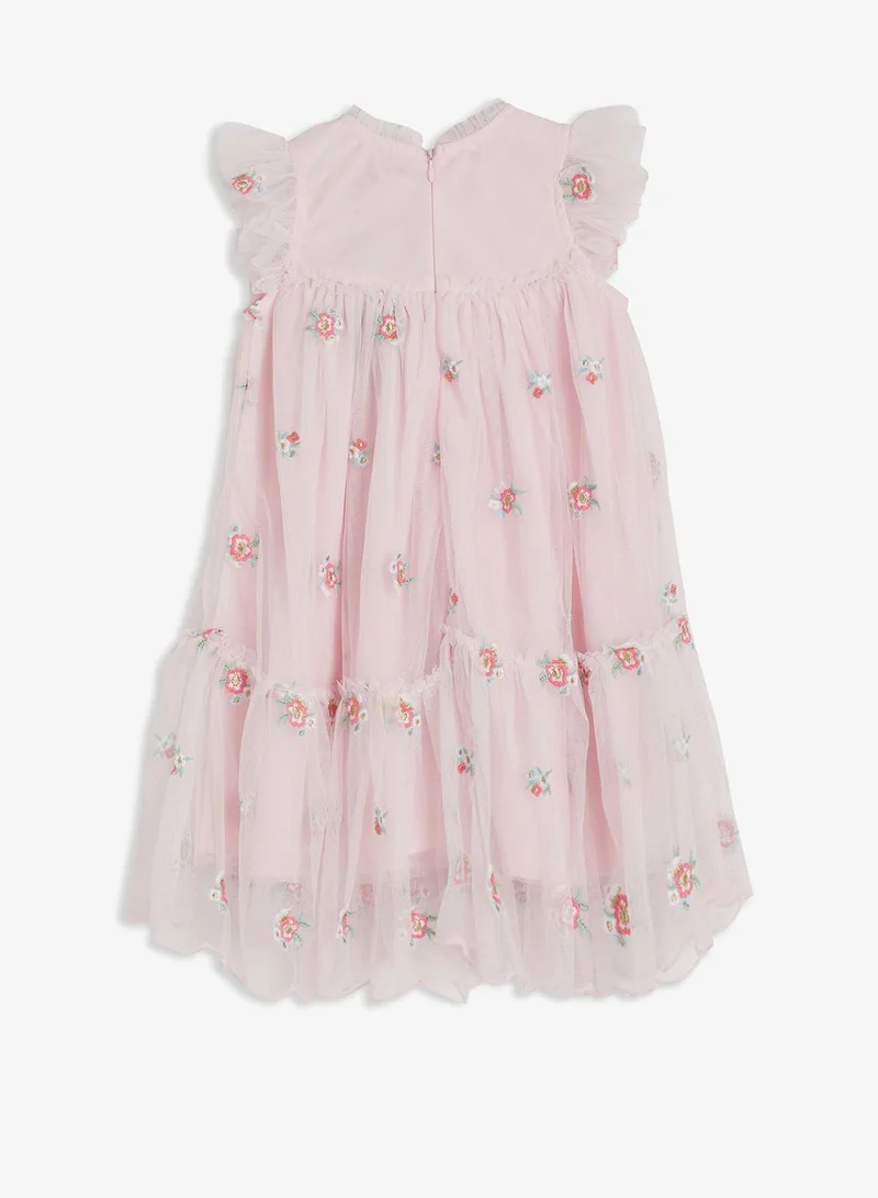 Ripples  Girls Smocked Floral Embroidered Tulle Party Dress for Women | Best Price UAE