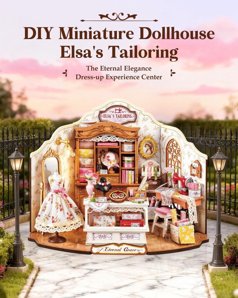 Rolife DIY Miniature House Kit Elsa's Tailoring, Mini Dollhouse Kit for Adults, Mini Room Building Kit for Teens, DIY Craft Kits for Parents Friends Girls Boys (Elsa's Tailor Shop) - Image 2