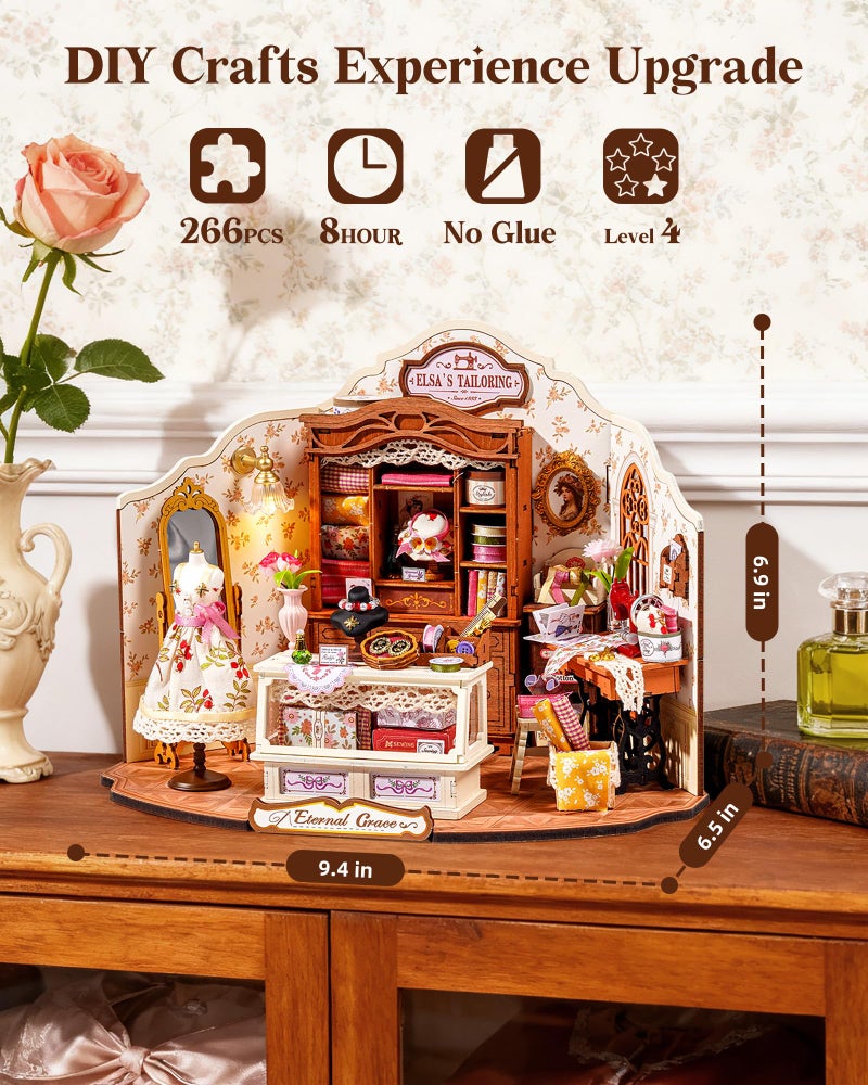 Rolife DIY Miniature House Kit Elsa's Tailoring, Mini Dollhouse Kit for Adults, Mini Room Building Kit for Teens, DIY Craft Kits for Parents Friends Girls Boys (Elsa's Tailor Shop) - Image 4