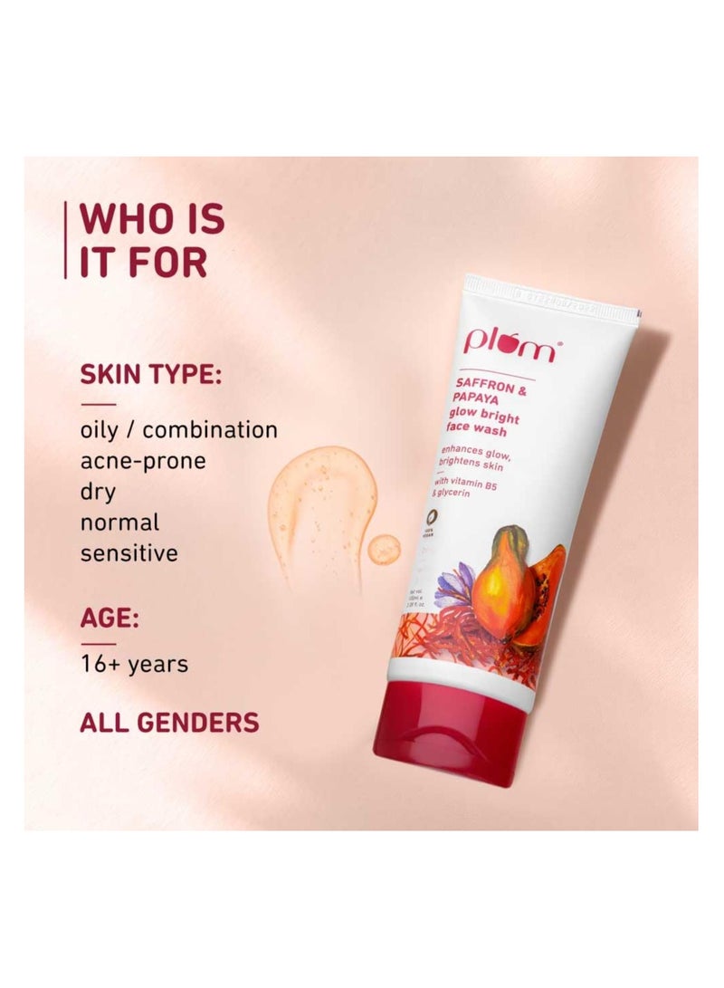 Plum Saffron & Papaya Glow & Brightening Face Wash with Vitamin B5 | Boosts Glow & Brightens Skin | Non-Drying | All Skin Types | Bright Gel Face Wash for Women & Men | for All Skin Types | 100ml - Image 3
