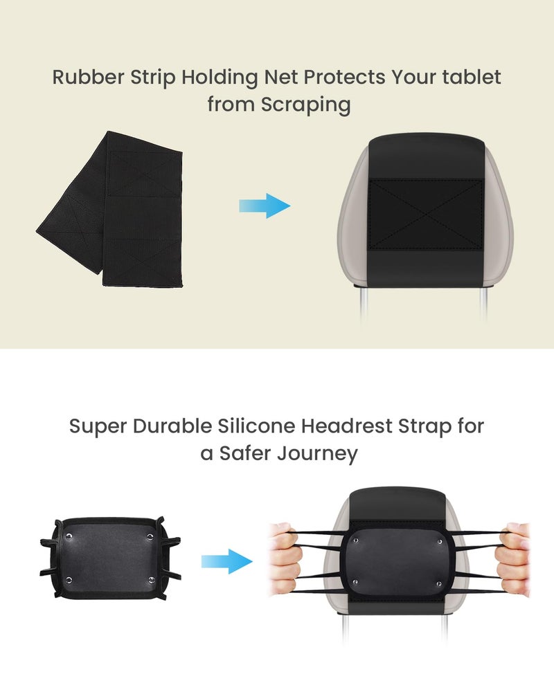 WONNIE Tablet Holder for Car, Upgraded iPad Holder for Car Mount Headrest, iPad Mount Back Seat for Kids with Anti-Slip Strap, Silicone Holding Net/Fits All 7-12.9'' Tablets - Image 4