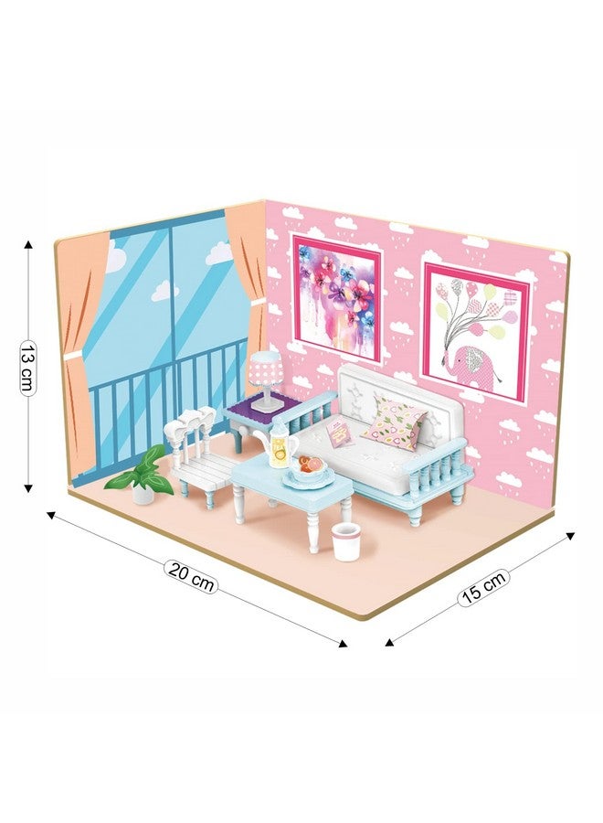 ويبي بيت دمى خشبي لغرفة المعيشة من Webby DIY مع أثاث بلاستيكي، بيت دمى للبنات والأولاد - Image 3