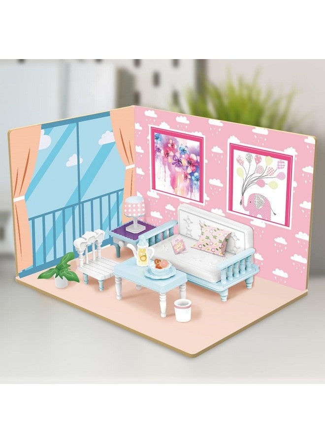 ويبي بيت دمى خشبي لغرفة المعيشة من Webby DIY مع أثاث بلاستيكي، بيت دمى للبنات والأولاد - Image 2