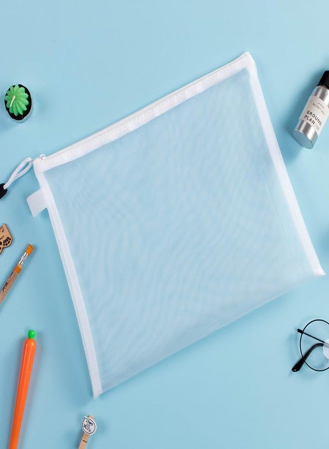 HEXONIQ Mesh Zipper Pouch, Zipper File Bags with Grid, A4 Sizes, Zip Document Holder for School, Office Supplies, Travel (A4, Pack of 4) - Image 3