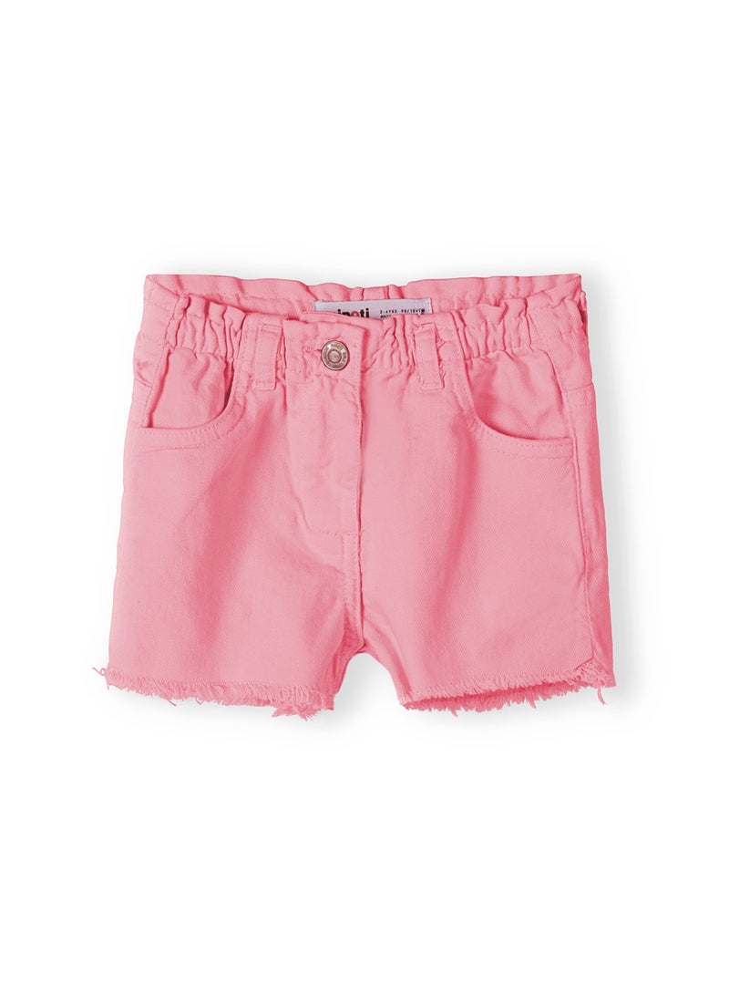 MINOTI Kids Girls Button Closure Shorts With Elastic Waist And Raw Hem - Image 1