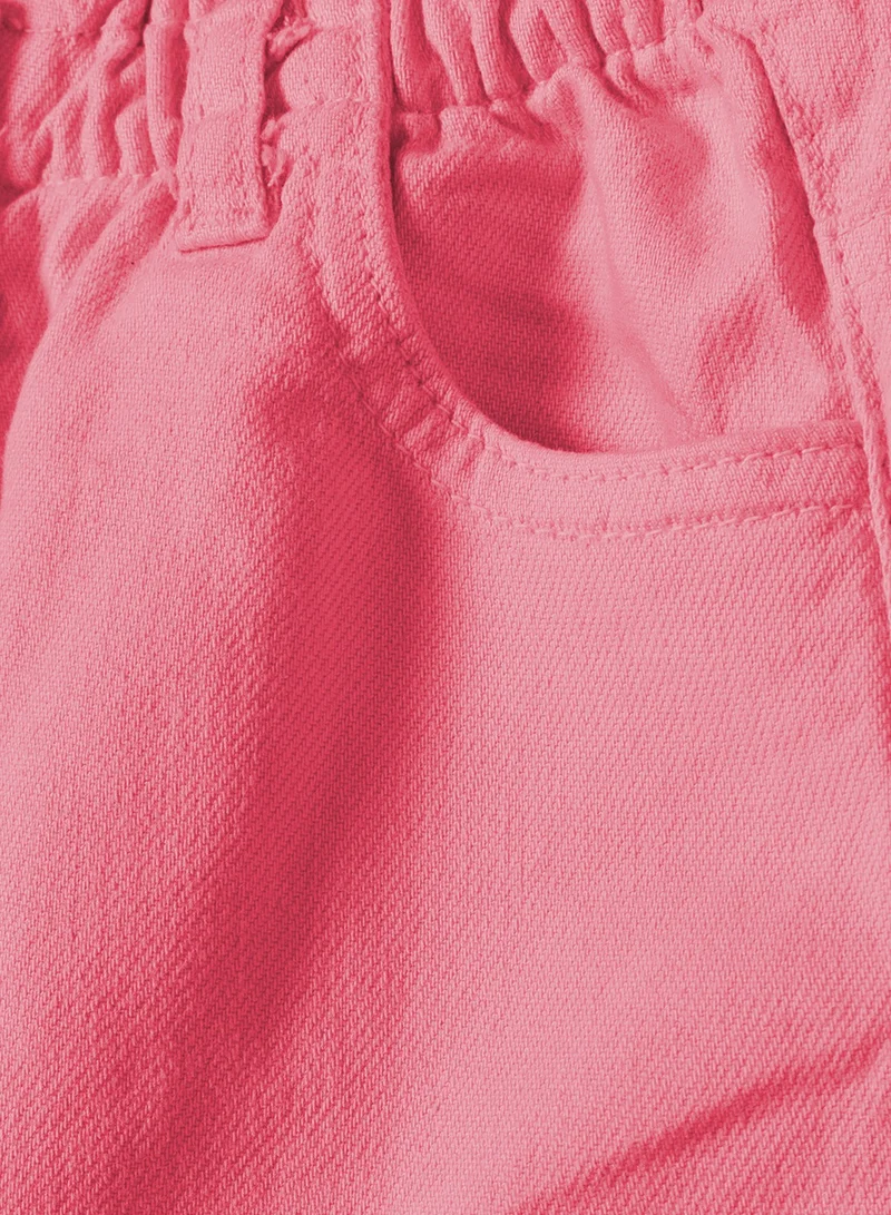 MINOTI Kids Girls Button Closure Shorts With Elastic Waist And Raw Hem