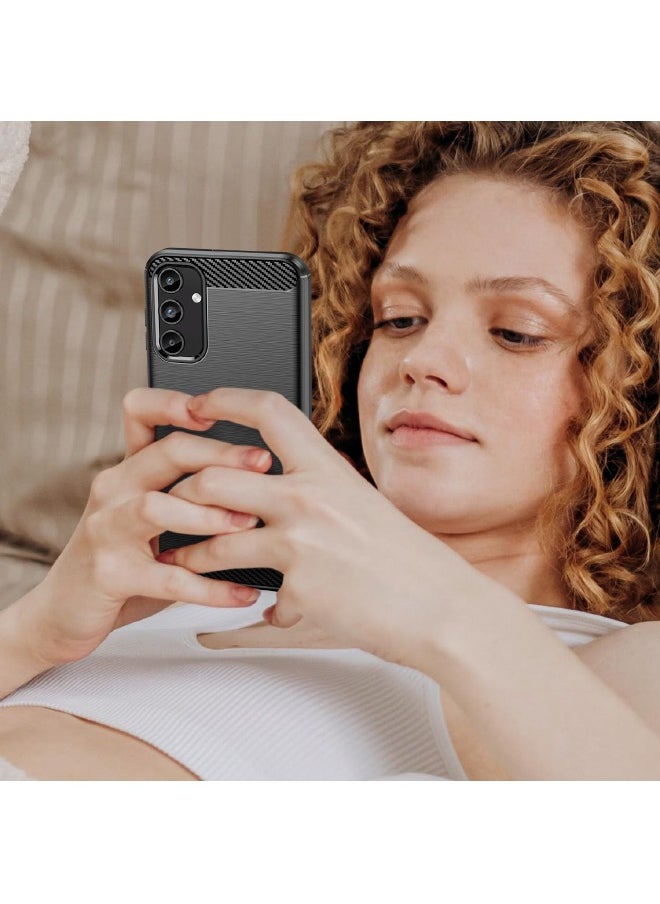 RUGGED SHIELD - Samsung Galaxy A15 Case with Brushed Carbon Fiber Texture, Fashion Shock-Absorption Anti-Drop Flexible TPU Bumper Soft Rubber Protective Phone Case Cove for Samsung Galaxy A15 2024, Black - Image 1