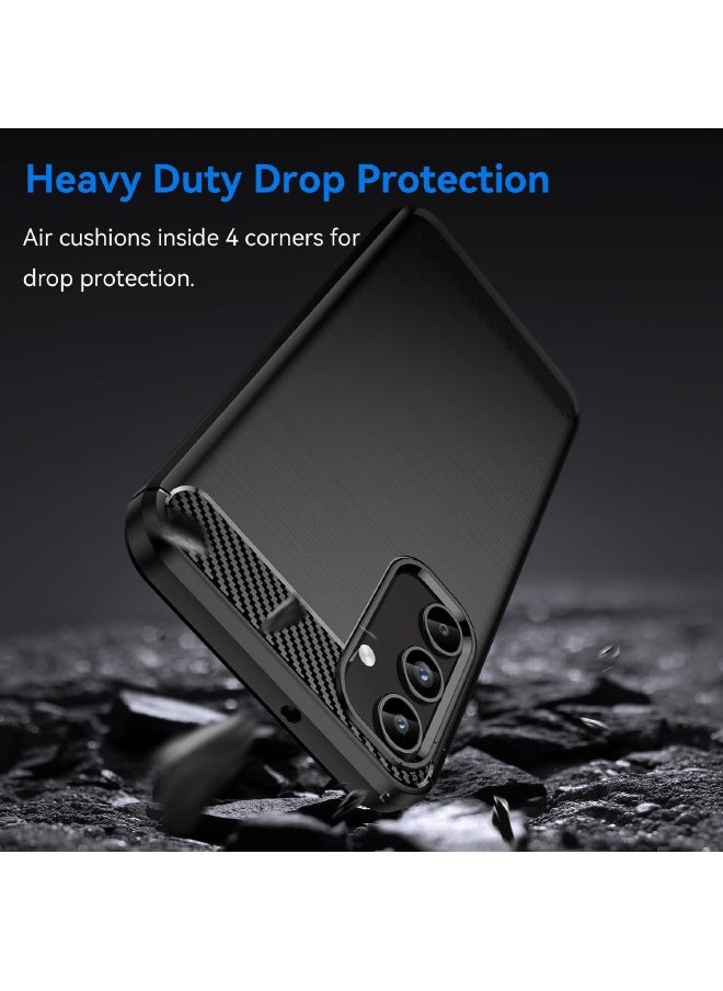 RUGGED SHIELD - Samsung Galaxy A15 Case with Brushed Carbon Fiber Texture, Fashion Shock-Absorption Anti-Drop Flexible TPU Bumper Soft Rubber Protective Phone Case Cove for Samsung Galaxy A15 2024, Black - Image 1
