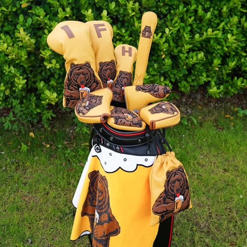 LZFAN Golf Alignment Stick Cover - Leather Holds at Least 2 Sticks, Club Protector with Beer Bear Embroidery - Image 5