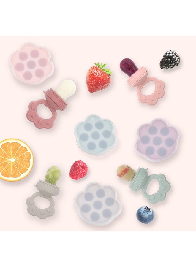 Ginbear Silicone Baby Fruit Food Feeder & Freezer Tray (Set of 2), Infant Teething Feeder Pacifiers with Baby Popsicle Molds Combo 4 Months+ (Hazy Green/Almond) - Image 2
