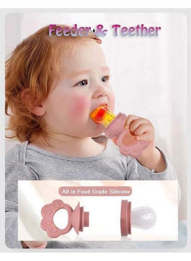 Ginbear Silicone Baby Fruit Food Feeder & Freezer Tray (Set of 2), Infant Teething Feeder Pacifiers with Baby Popsicle Molds Combo 4 Months+ (Hazy Green/Almond) - Image 3
