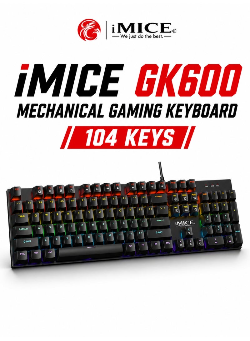iMICE GK600 Mechanical Gaming Keyboard 104 Keys Wired RGB Full Size USB Keyboard for PC Laptop Gaming - Image 1