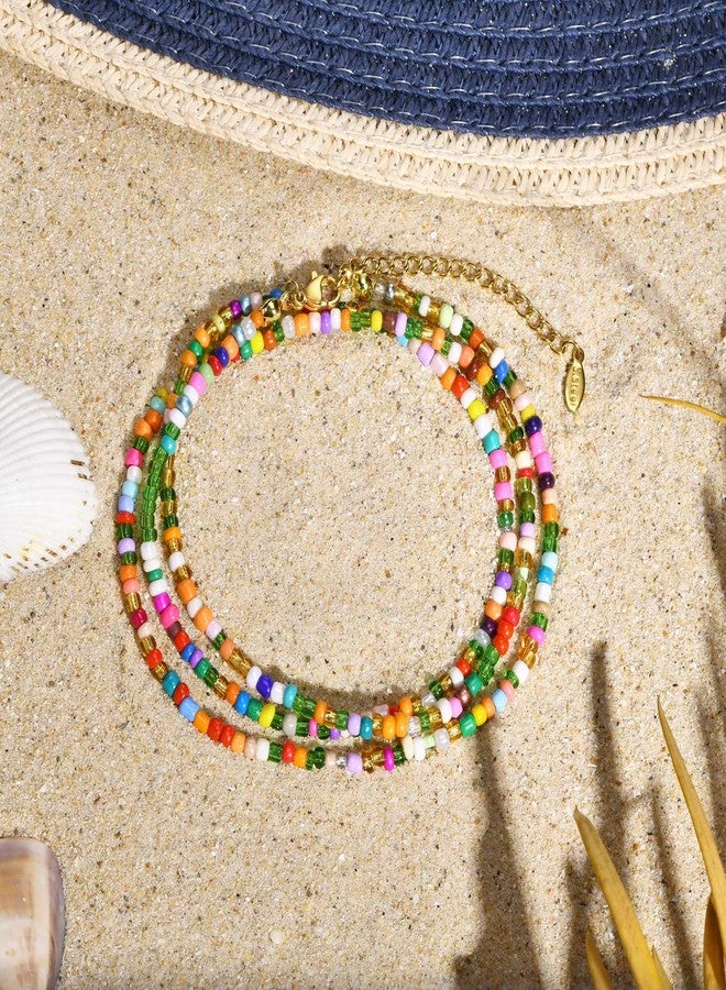 MPRAINBOW أساور كاحل متعددة الطبقات للنساء، أساور كاحل ملونة يدوية الصنع بأسلوب بوهيمي، سلاسل كاحل صيفية قابلة للتعديل، هدايا مجوهرات للنساء، صديقة، أخت - Image 5