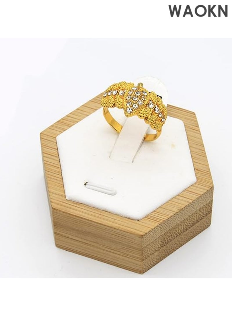 WAOKN Women Jewelry Sets Gold Necklace Earrings Bangle Ring Set Fashion Wedding Prom Jewelry Set Stunning Bridal Jewelry Set Delicate Gold Plated Necklace Earring Wrist Chain and Rings Set For Bridal And Party Wear - Image 5