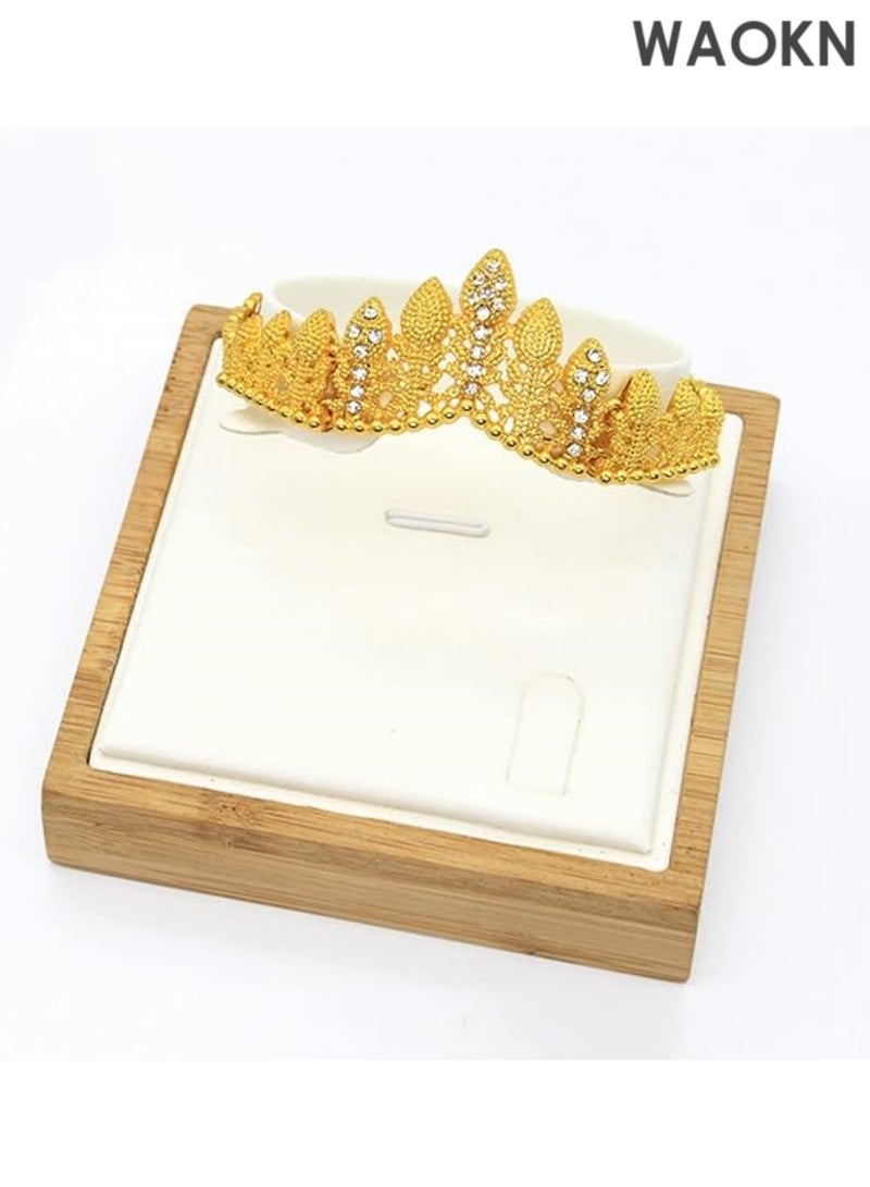 WAOKN Women Jewelry Sets Gold Necklace Earrings Bangle Ring Set Fashion Wedding Prom Jewelry Set Stunning Bridal Jewelry Set Delicate Gold Plated Necklace Earring Wrist Chain and Rings Set For Bridal And Party Wear - Image 3