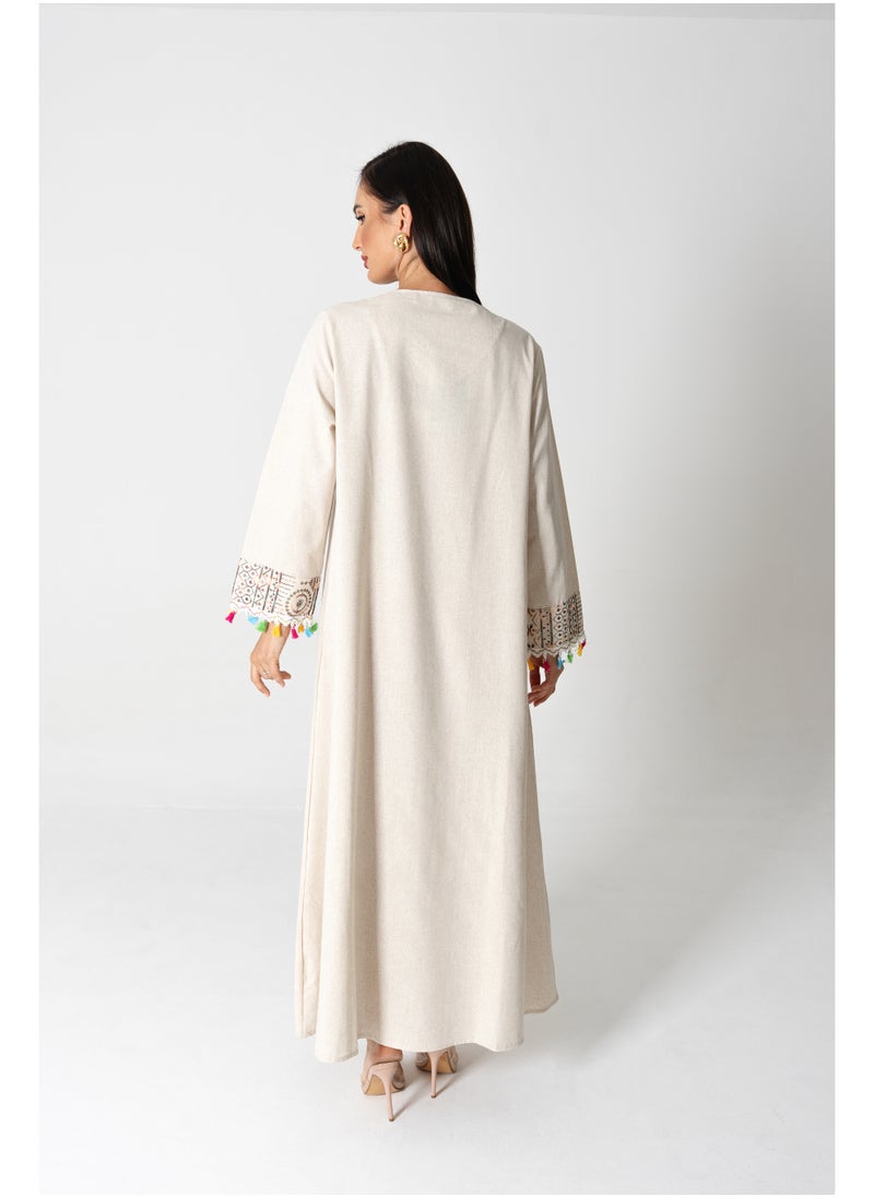 اكسا جلابية انيقة كتان مطرزة  - Image 4