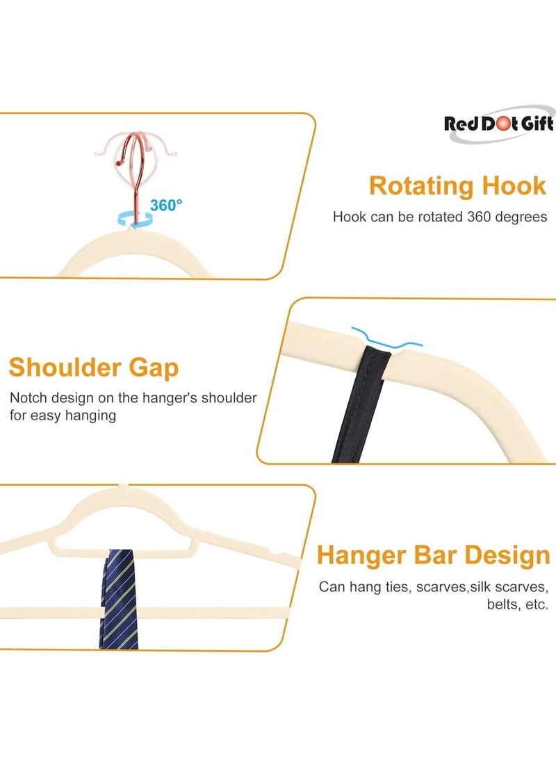 Red Dot Gift مجموعة هدايا Red Dot® 10 قطع شماعات مخملية بيج 42 سم غير قابلة للانزلاق، شماعات موفرة للمساحة مع خطاف وردي ذهبي قابل للدوران 360°، شماعات متينة ورقيقة للمعاطف والسراويل والقمصان. - Image 5