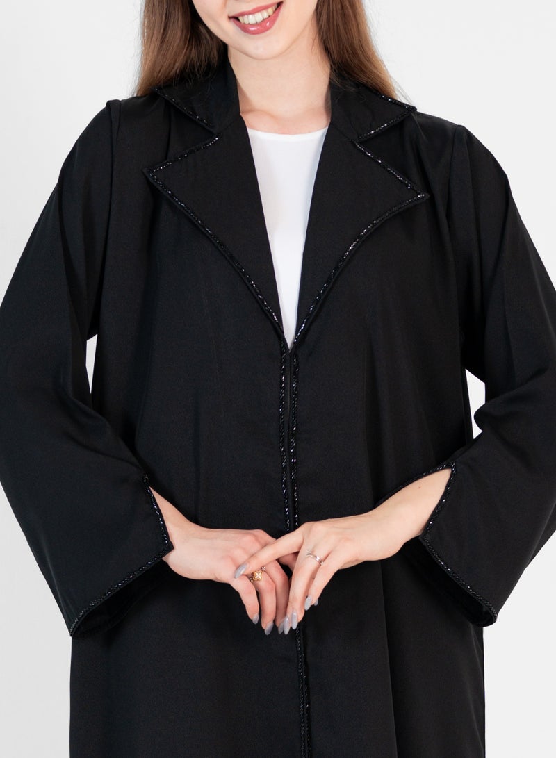 روزيت عباية عباية مريحة مع تطريز باللون الأسود - Image 2