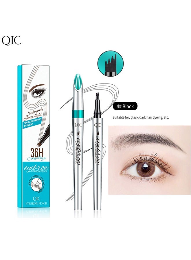 QIC Eyebrow Pencil, Liquid Eyebrow Pen with 4 Micro-Fork Tips, Waterproof Smudge-proof Brow Pencil, for Natural Looking Eyebrow Makeup, Black #4 - Image 1