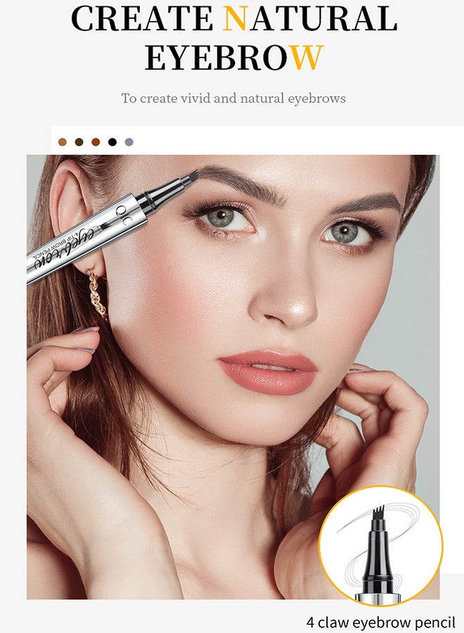 QIC Eyebrow Pencil, Liquid Eyebrow Pen with 4 Micro-Fork Tips, Waterproof Smudge-proof Brow Pencil, for Natural Looking Eyebrow Makeup, Black #4 - Image 2